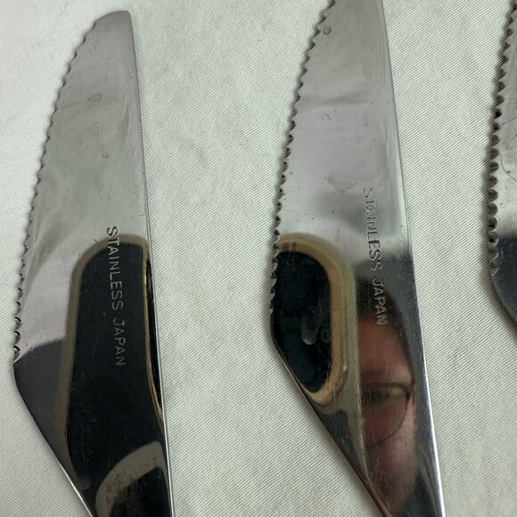 VTG Set of 8 Stainless Flatware Pink Plastic Handle Japan Knives Tea Spoon Forks - Picture 12 of 12